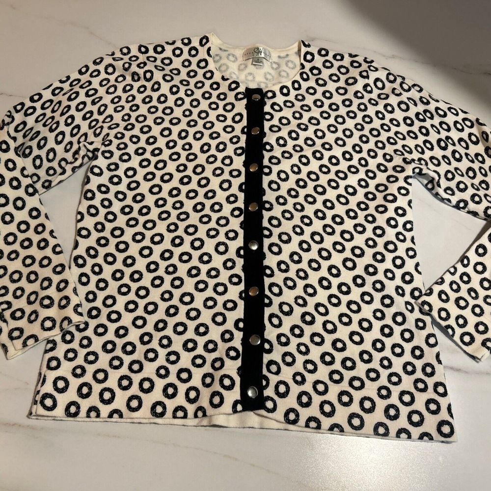 Studio Works Women's Circle Design Knit Cardigan -‎ Size S Black / White